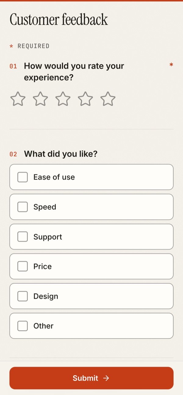 The same form on a phone, one column with large tap targets